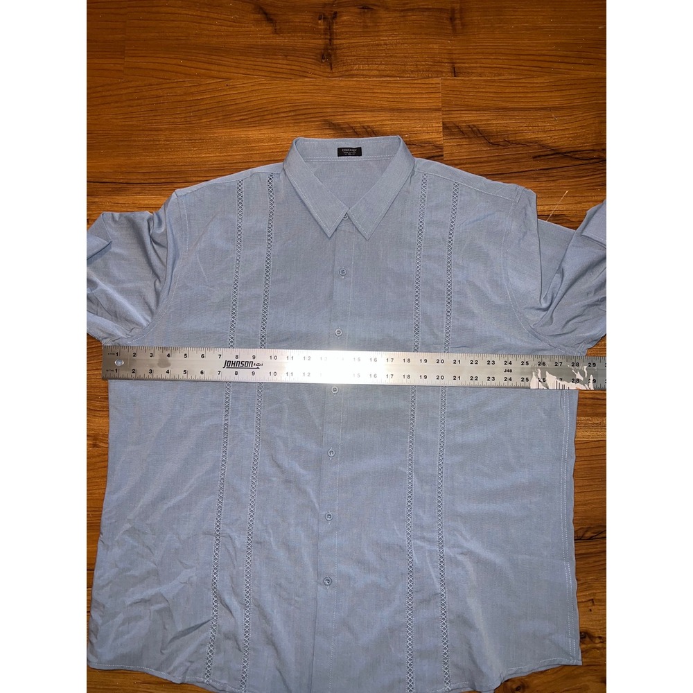 COOFANDY Mens 3XL Light Blue Guayabera Style Long Sleeve Lace Panel Button Shirt - Picture 10 of 10